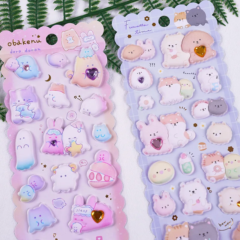 Cartoon 3D Bubble Stickers Cute Rabbit Rhinestone Stickers DIY Diary Journal Scrapbook Decorations Children\'s Birthday Gifts