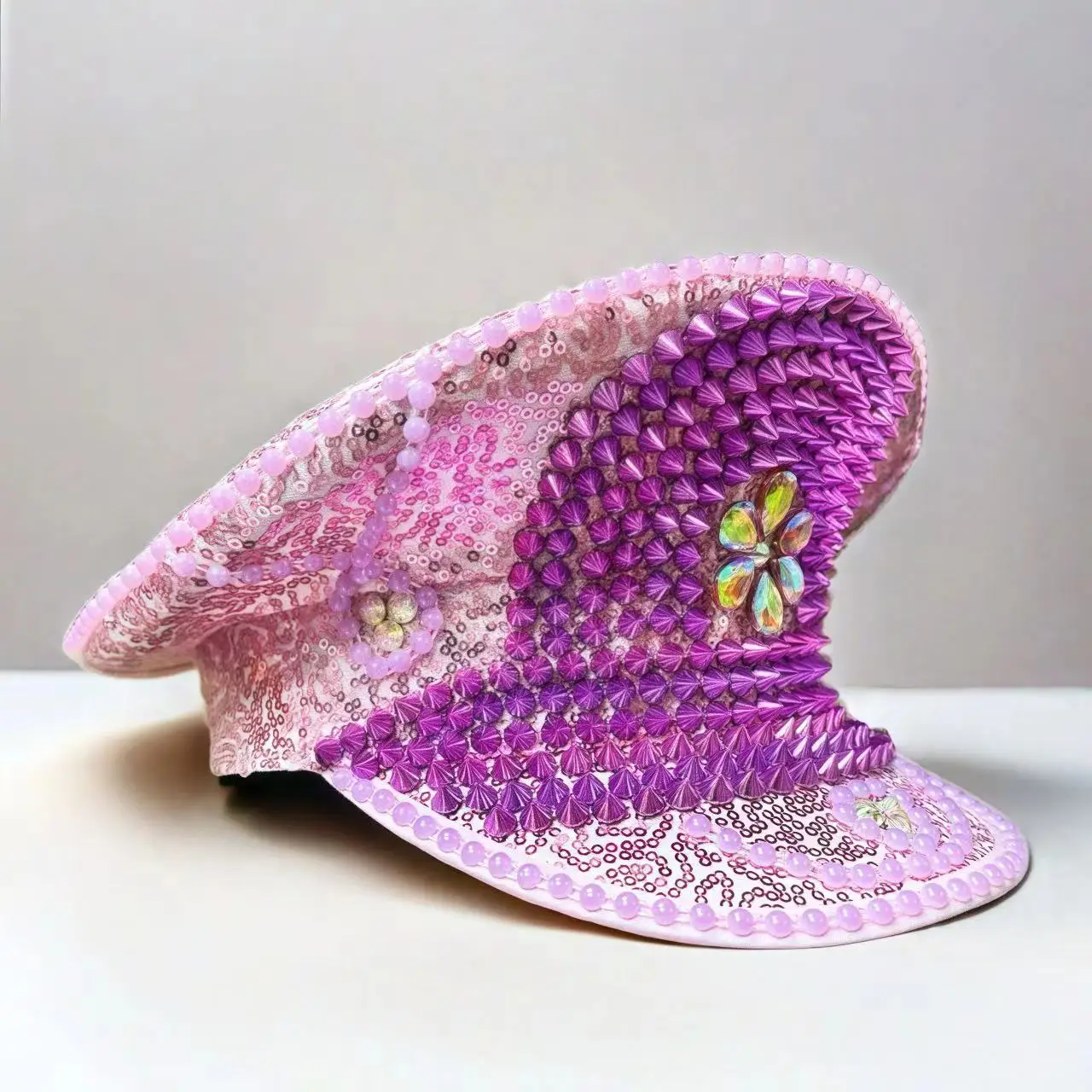 HongLuan Halloween Kostüm Hut, Kapitän Hüte Strass für Burning Man Festival Frau, Cosplay Weibliche Accessoires