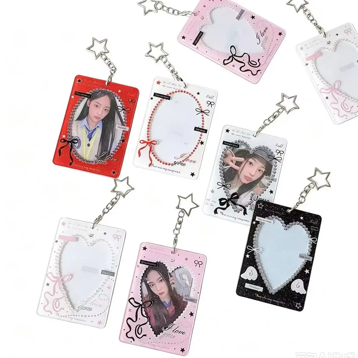 1-2pcs INS Fashion Hollow Heart 3in Card Holder Cute Girls Idol Photo Storage Card Bag Decoration Student Pendant Keychain Gifts