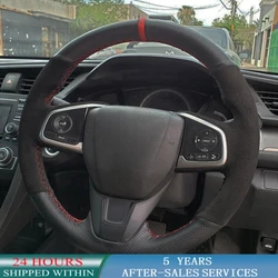 Customized Braid Car Steering Wheel Cover Hand Sewing Anti-Slip Suede Leather For Honda Civic 10th Gen 2016-2019 Car Accessories