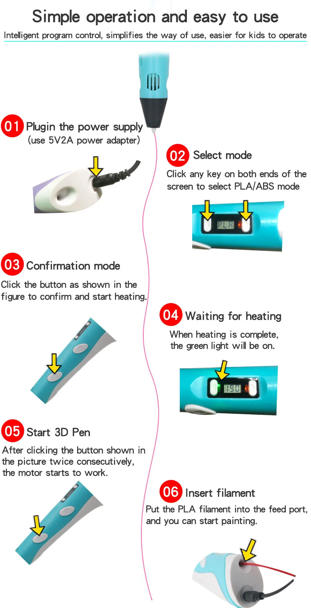 Kinder 3D Stift 3D Zeichnung Druck Stift mit LCD Bildschirm Power Adapter 200M PLA Filament Spielzeug Kinder Weihnachten geburtstag DIY Geschenk – Detail 3