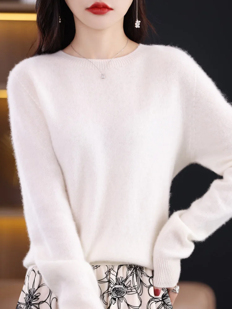 Women Autumn Winter Basic Sweater 100% Merino Wool O-neck Long Sleeve Pullover Cashmere Knitted Jumpers Female Clothing Tops