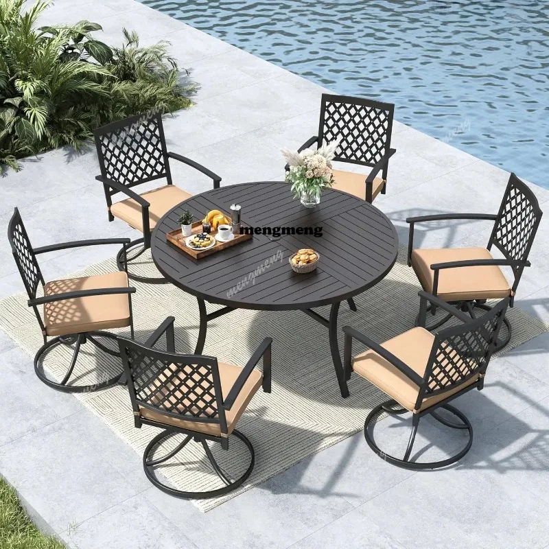 

Round Patio Dining Set for 6, All Weather Resistant Outdoor Round Table and Chairs Set for Deck, Backyard, Lawn,, Customized