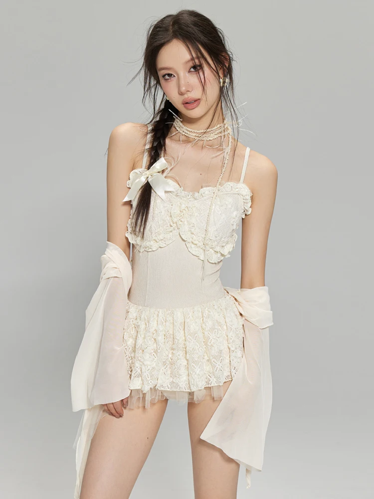 

Gold Bead Lace Swimsuit Women's New 2023 Pure Desire Style plus Size Girl Autumn Winter Hot Spring Swimming Costume