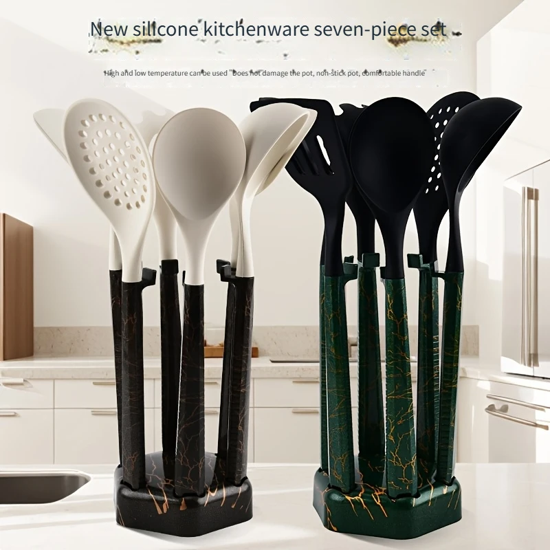 7Pcs Silicone Cooking Utensils Set For Non-stick Cookware Black Kitchen Cuisine Outils Cookware Heat Resistant Accessoires
