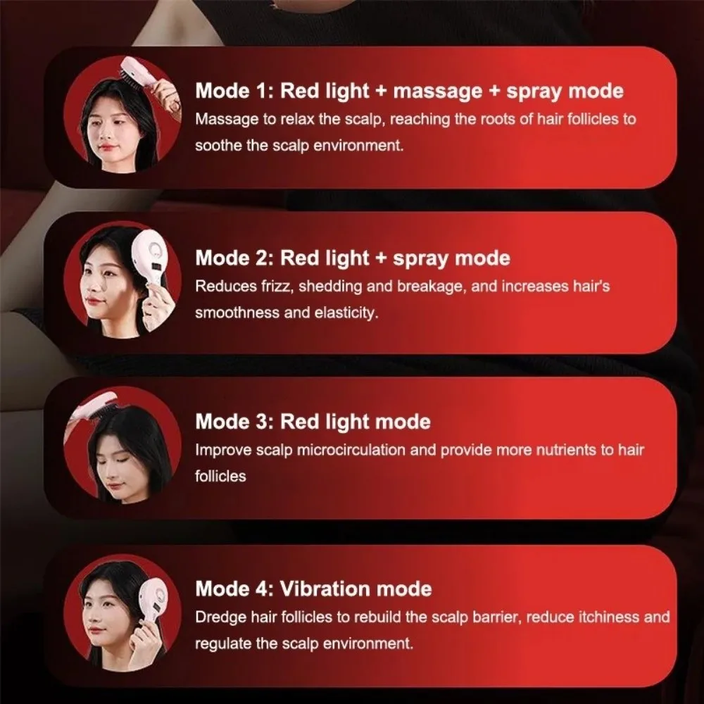 High Frequency Vibration Red Light Spray Massage Comb Multi-Function Hair Care 2-In-1 Misting Hair Brush Anti-Static