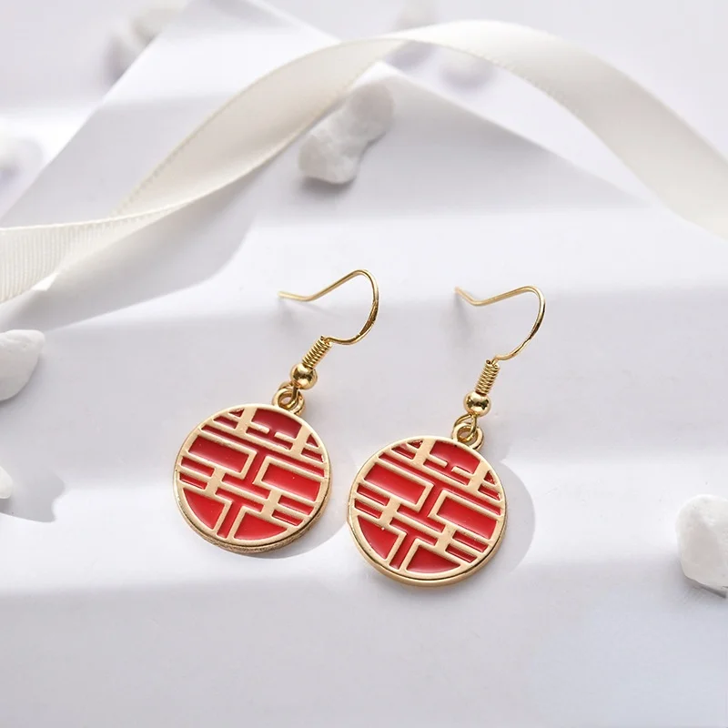 Ethnic Style Red Color Stud Earrings for Women Lantern Chinese Knotting Shaped New Year Festival Jewelry Gifts Charm Ornaments