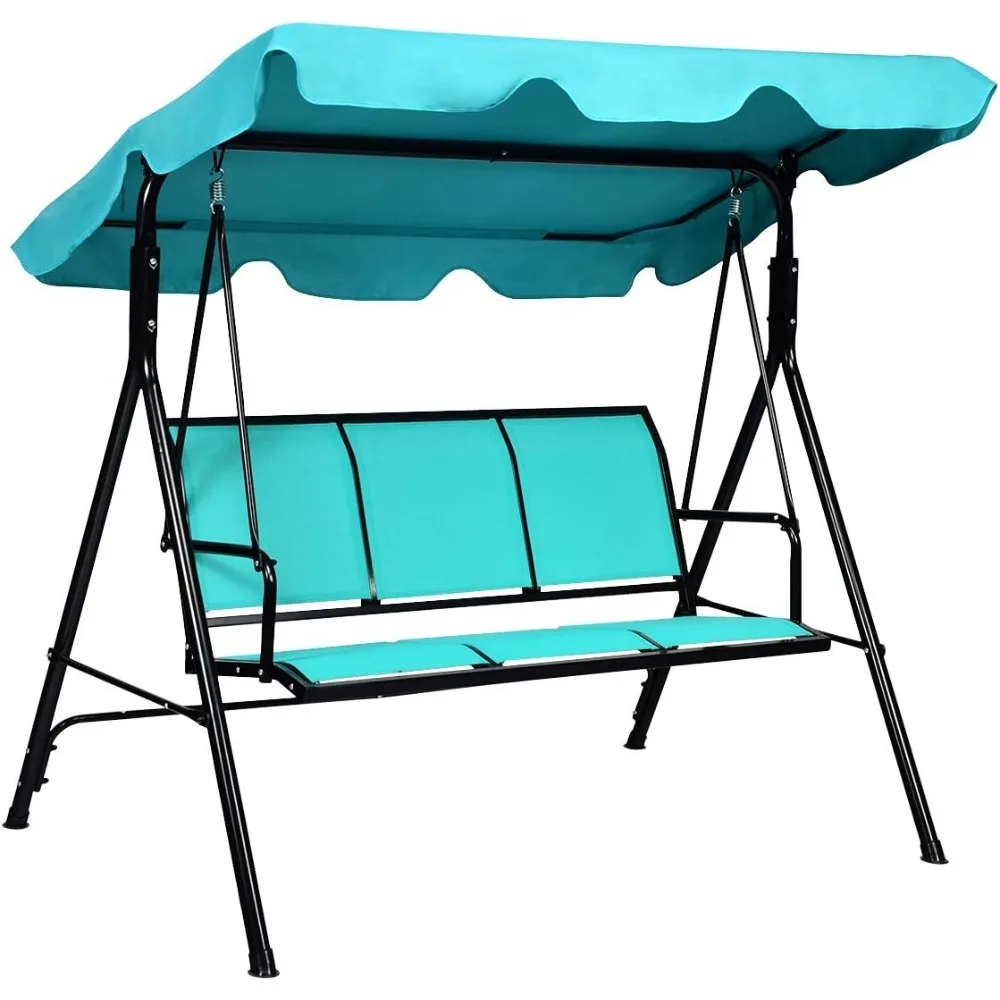 3 Person Patio Swing, Steel Frame with Polyester Angle Adjustable Canopy, All Weather Resistant Swing Bench, Suitable for Outdoo