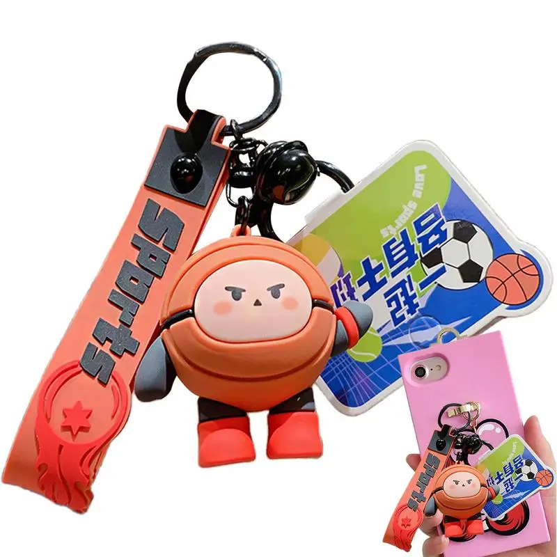 Cartoon Basketball Keychain Cute Football Basketball Figure Keyring Car Key Chain Phone Bag Ornament For Boys And Girls School