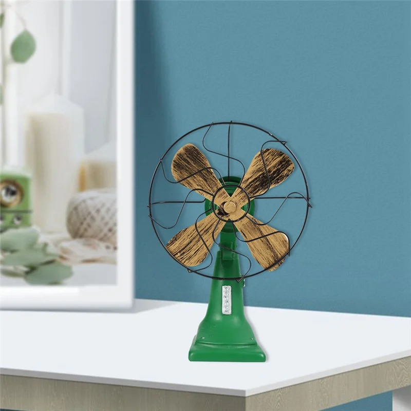 

2X ретро ностальгический вентилятор для дома, винтажный вентилятор, миниатюрные фигурки в европейском стиле, домашний декор, зеленый-B61B