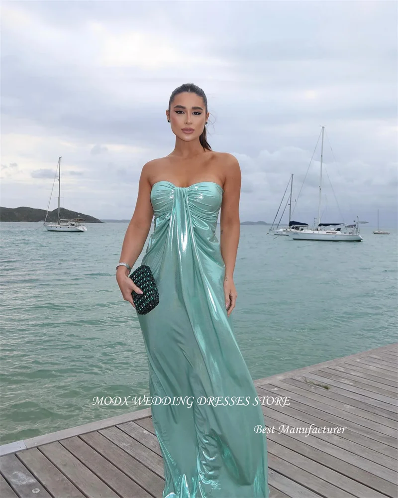 MODX-Vestidos de Noche brillantes verdes menta para mujer, vestidos largos plisados de EE. UU., Sexy, escote Corazón, fiesta, ocasión Formal