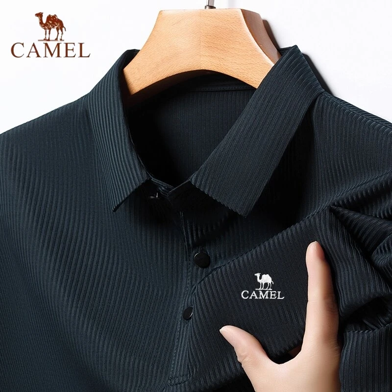 High End Embroidery CAMEL Silk Cool and Smooth Polo New Summer Men\'s Fashionable Business Casual Short Sleeved T-shirt Top