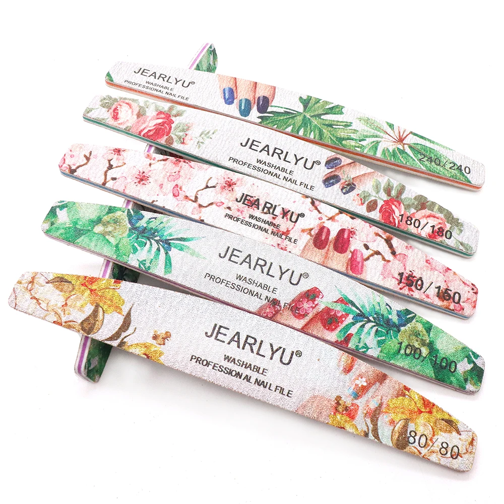 

5Pcs Grey Sandpaper Printed Flower Nails File 80/80 100/100 150/150 180/180 240/240 Grit Double Sided Emery Board Nails Product