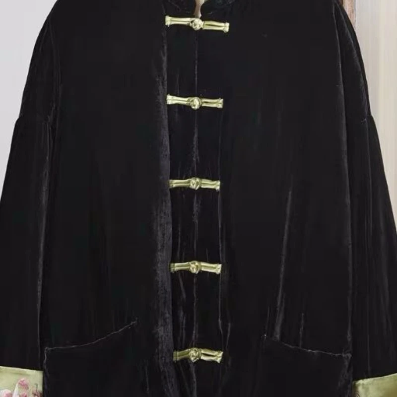 Women's Autumn Winter Tops Coat Tang Suit Cotton Coat Embroidery Flower Personalized Slim Leisure Simple Soft Comfortable Niche