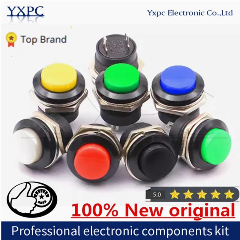 5pcs/lot R13-507 Momentary SPST NO Red Black White Yellow Green Blue Round Cap Push Button Switch AC 16MM 6A/125V 3A/250V