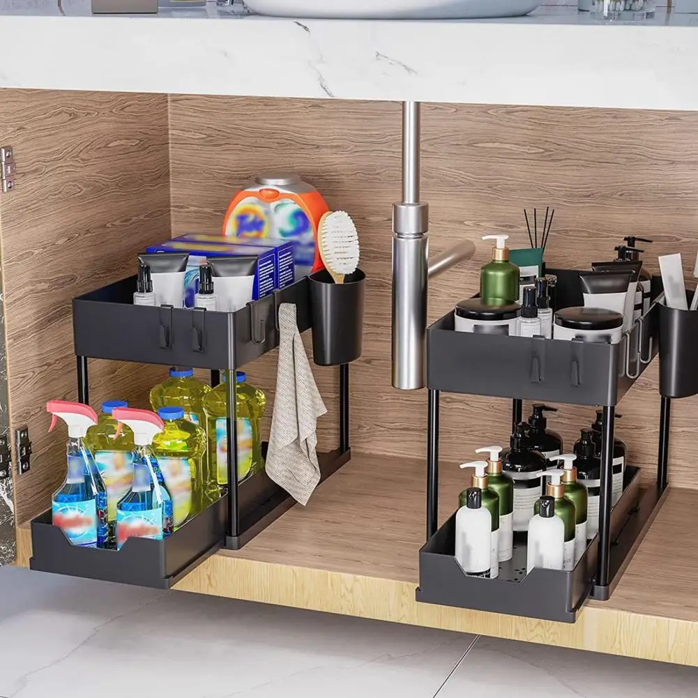Space-saving Under-sink Organizer Under-sink Organizer Rack Bathroom Storage Shelf Strong Load-bearing Cabinet Organizer 2-tier