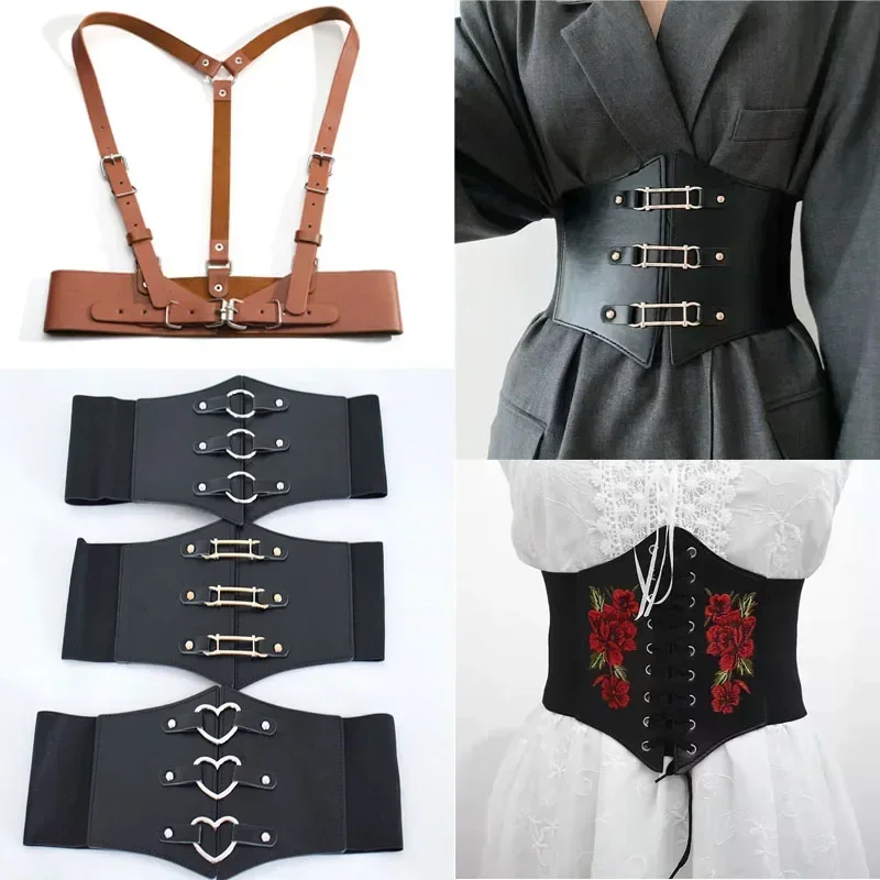 

High Waist Belts for Women Dresses Waist Buckle Bandage Corset Wide Pu Leather Slimming Body Belts Elastic Various Wholesales