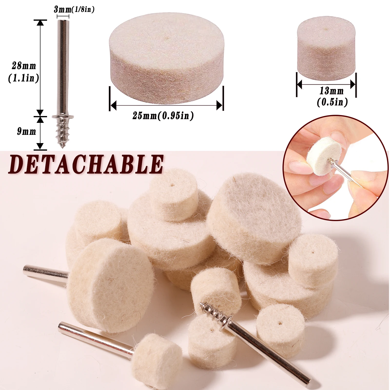 Picture 3: Wool Felt Buffing Wheels,  Detachable Polishing Wheel Replaceable For Rotary Tool Accessories