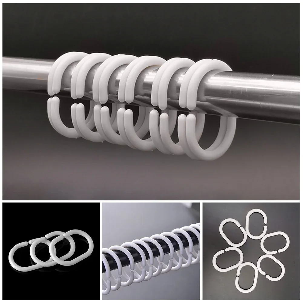 

12 шт./компл., белые пластиковые C-образные драпировки для ванны, кольцо для душа, петля, гибкие крючки для штор для ванной комнаты, аксессуары для дома и ванной комнаты