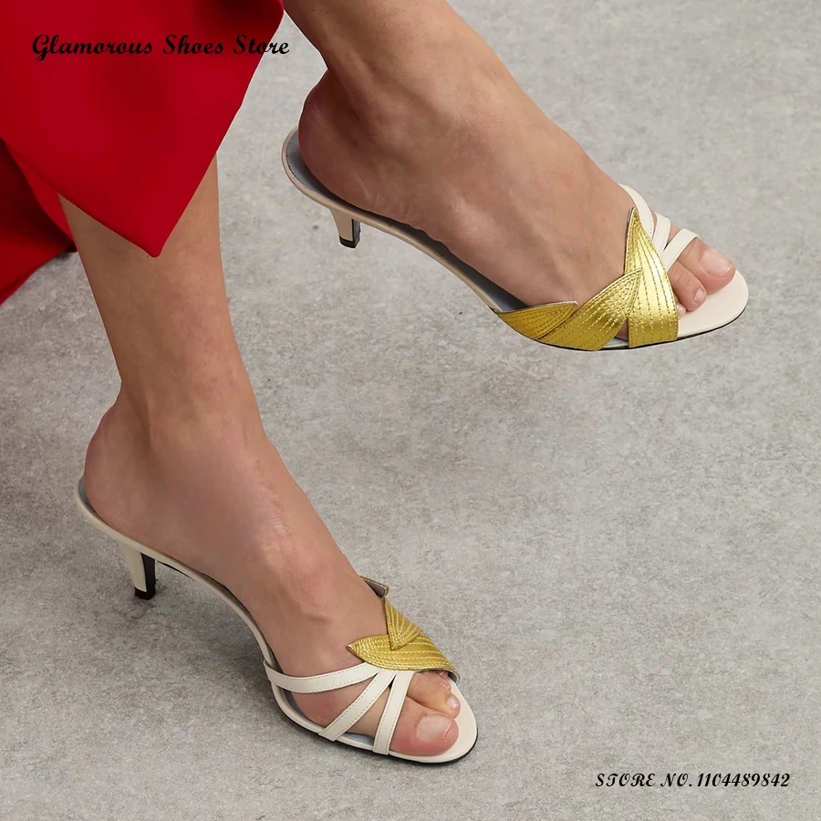 

Женские мюли из натуральной кожи с декором в виде листьев, с круглым открытым носком, на шпильке, для вечеринок, летние, элегантные, модные, без застежки