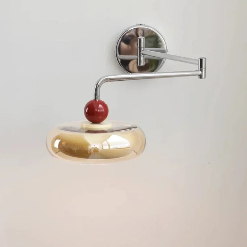 

French Retro Glass LED Wall Light Rocker Arm Design Bedroom Bedside Lamp Living Room Dining Table Home Decor Lighting