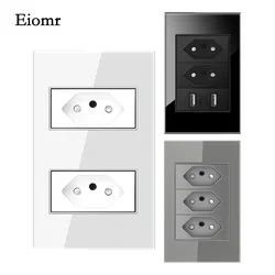 Eiomr-ブラジル標準壁コンセント,タイプC,強化ガラスパネル,USB, AC 110v-250v,118x75mm, 20A