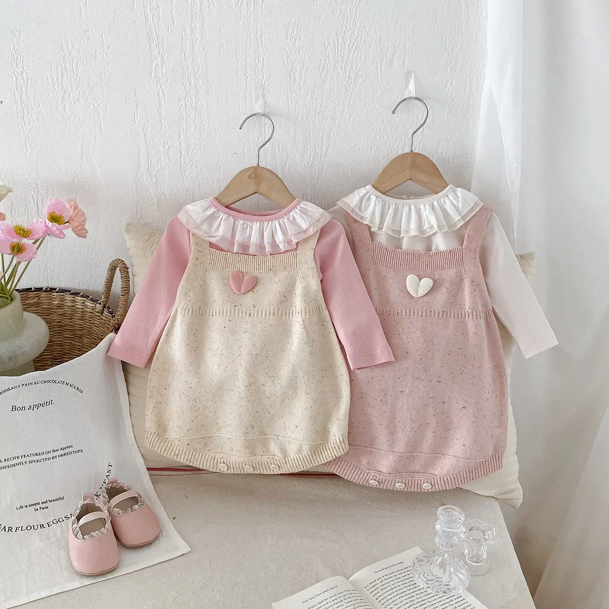 Babykleding Herfst 2024 Nieuwe Modieuze Meisjes Shirt Met Lange Mouwen Mouwloze Zoete Romper Modieuze Prinses Zoete Kleding