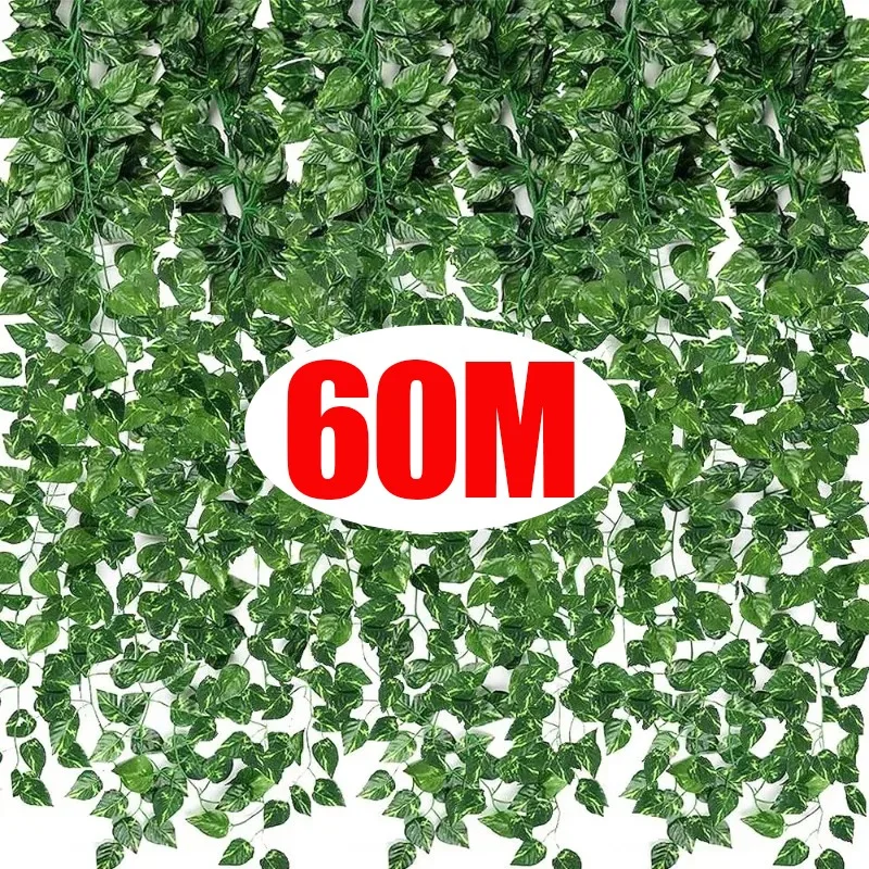 

60/2M Artificial Plant Green Ivy Leaf Garland Hanging Vines Outdoor Greenery Wall Decor DIY Fake Wreath Leaves Home Party Decor