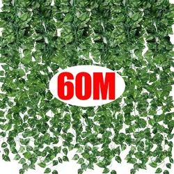 60/2M Artificial Plant Green Ivy Leaf Garland Hanging Vines Outdoor Greenery Wall Decor DIY Fake Wreath Leaves Home Party Decor