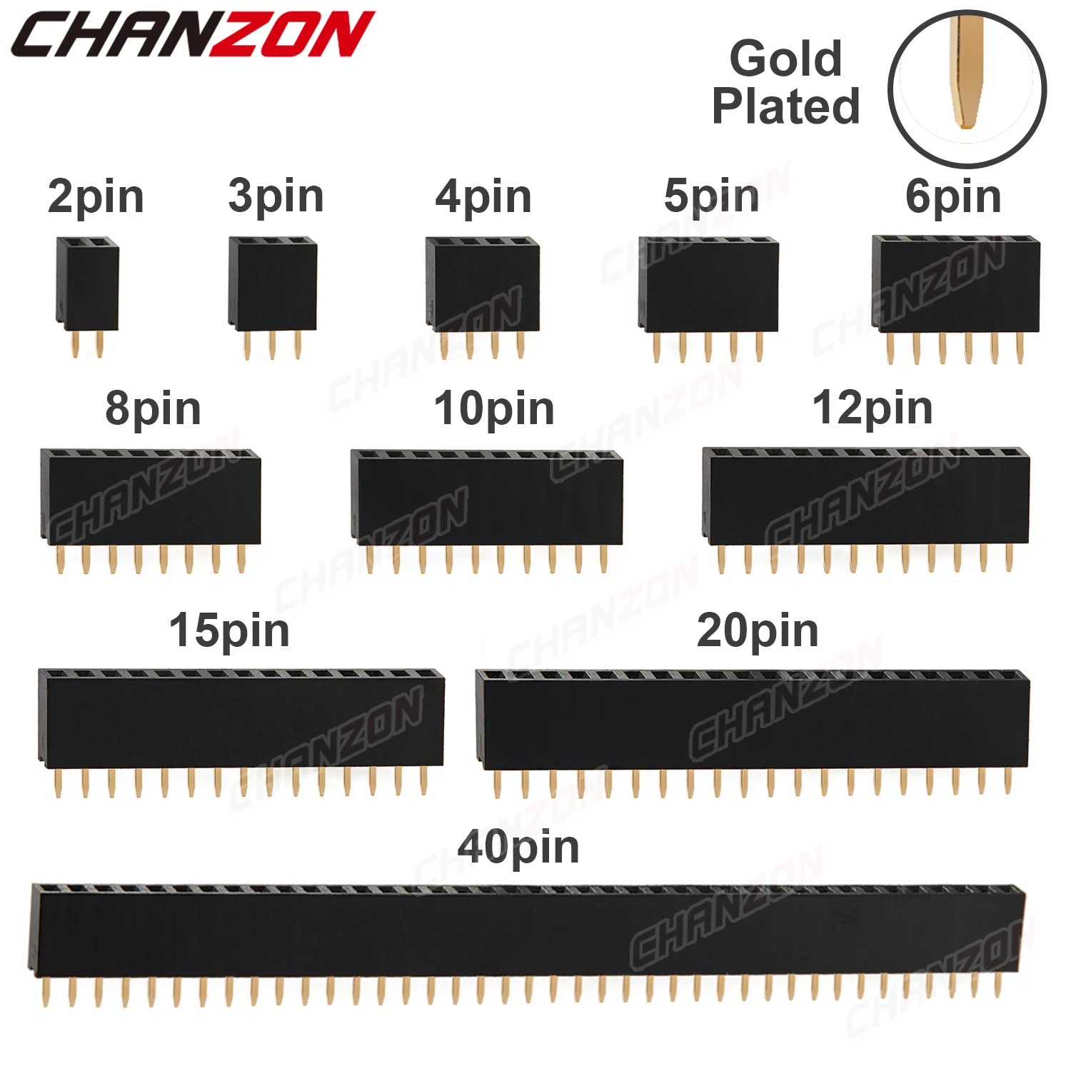 2 3 4 5 6 8 10 12 15 20 40 Vrouwelijke Pin Header Socket Vergulde Soldeerloze Enkele Rij Pinheader 2.54mm Connector voor PCB