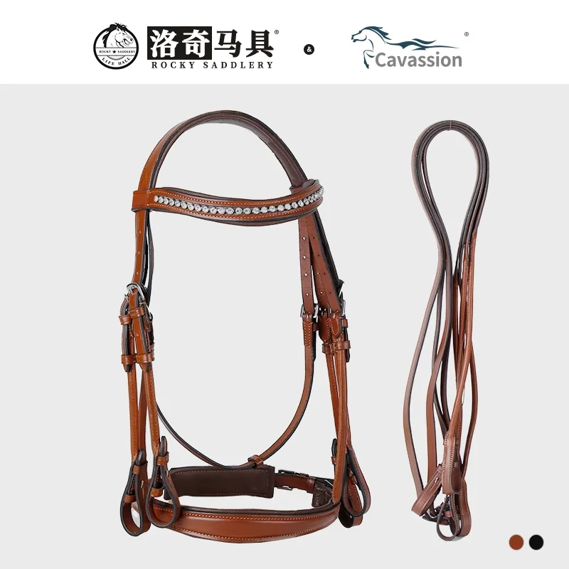 cavassion dressage competition riding horse bridle with leather reins