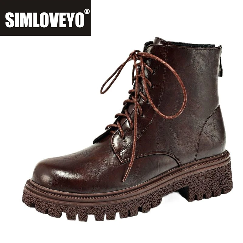 

SIMLOVEYO Британские женские ботильоны с круглым носком на толстом каблуке 4 см на шнуровке 41 42 43 для отдыха, повседневные черные