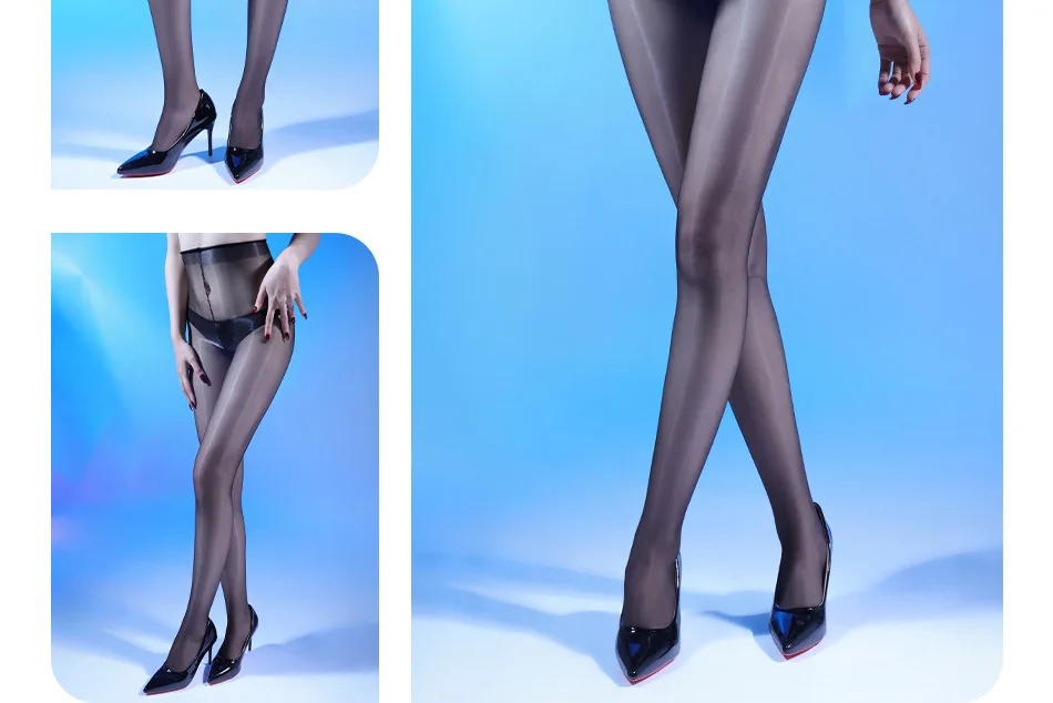 Damen Sexy Glänzende Transparente Strumpfhose mit Hoher Taille, Elastische Ölglanz-Strumpfhose, Ultradünner Durchsichtiger Strumpf – Detail 2