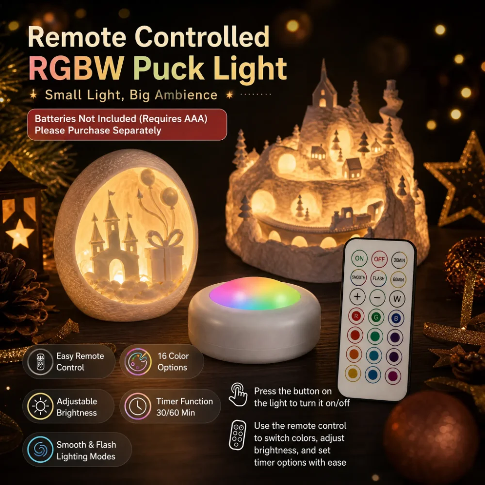 Światła Puck do Bambu Lab KC007, zdalnie sterowane RGBW, zestaw DIY z regulacją, 16 kolorów, okrągły zestaw lamp LED z kontrolerem, części do druku 3D. — zdjęcie produktu 4