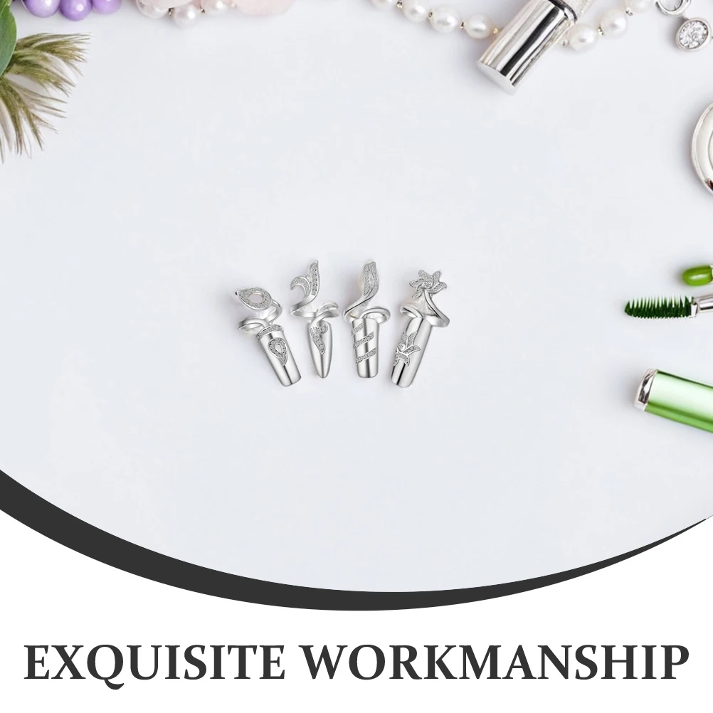 4 個の女性の爪リングラインストーン装飾合金爪型リング結婚式クリスマスバレンタインギフトハンドジュエリー