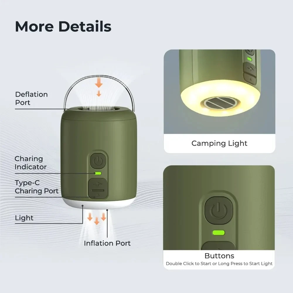 WESTTUNE-مضخة هواء صغيرة مع فانوس تخييم ، مرتبة هواء قابلة للنفخ ، وسادات نوم ، تصميم مغناطيسي ، 4.5 كيلو باسكال #3