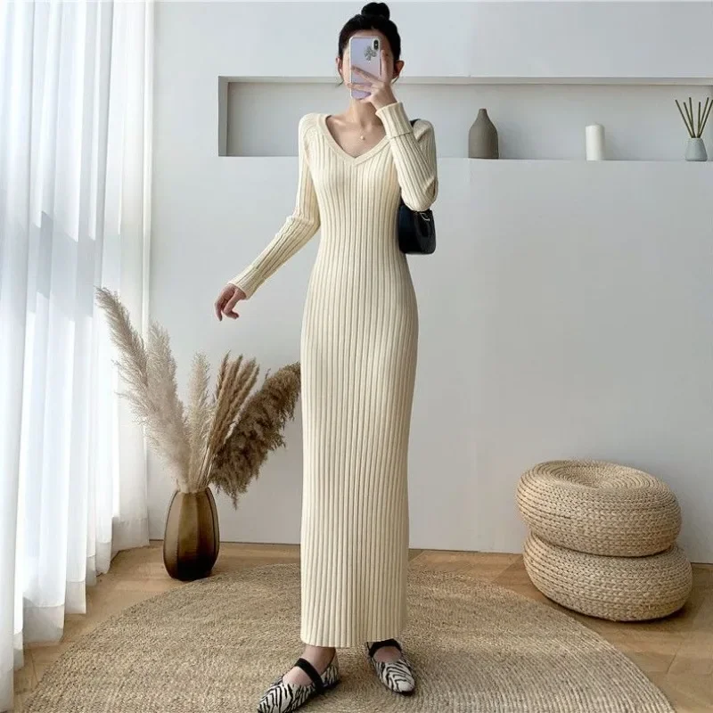 Female Knit Dress Trendy Korean Style Women's Crochet Dresses Bodycon Outfits Elegant Party Spring Autumn 2025 Kpop Elastic Hot