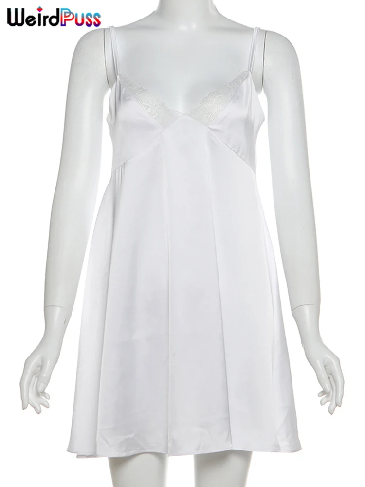 奇妙な小娘 Y2K W ネックドレス女性の夏のトレンドノースリーブバックレスメッシュシルクパッチワークエレガントな誕生日パーティーウエディングルーズボディコン