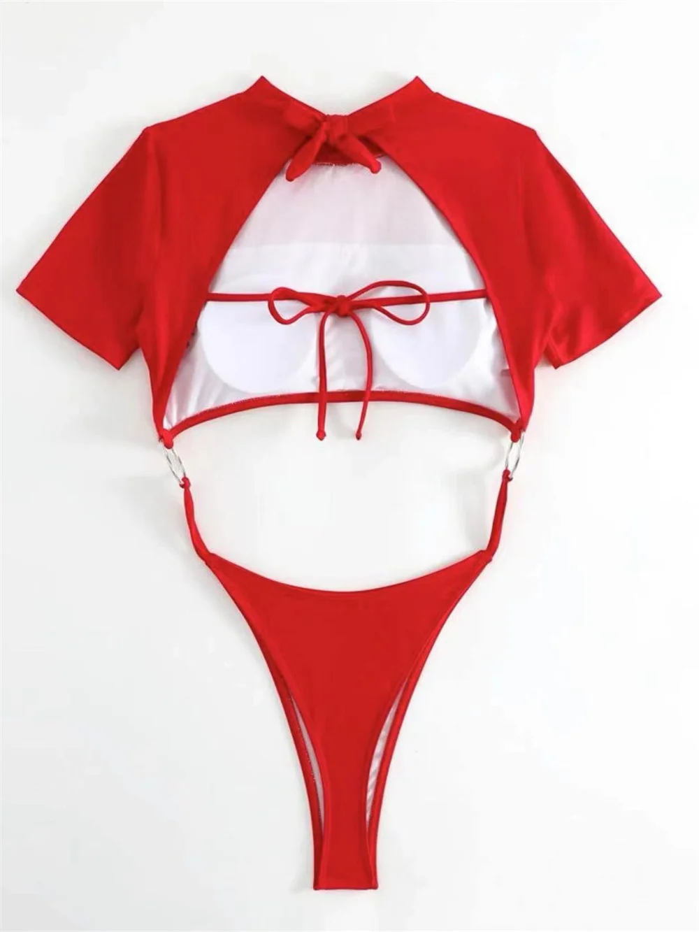 Sexy corda monokini bandagem sem costas anéis oco biquíni praia brasileira maiô tankini maiô feminino férias