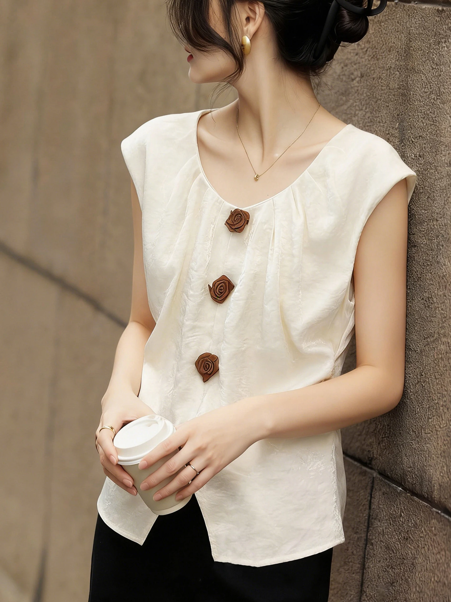 

Slimming Casual Versatile Fashionable Shoulder Bared Vest Korean Design Sensation Exquisite Sleeveless Top for Women