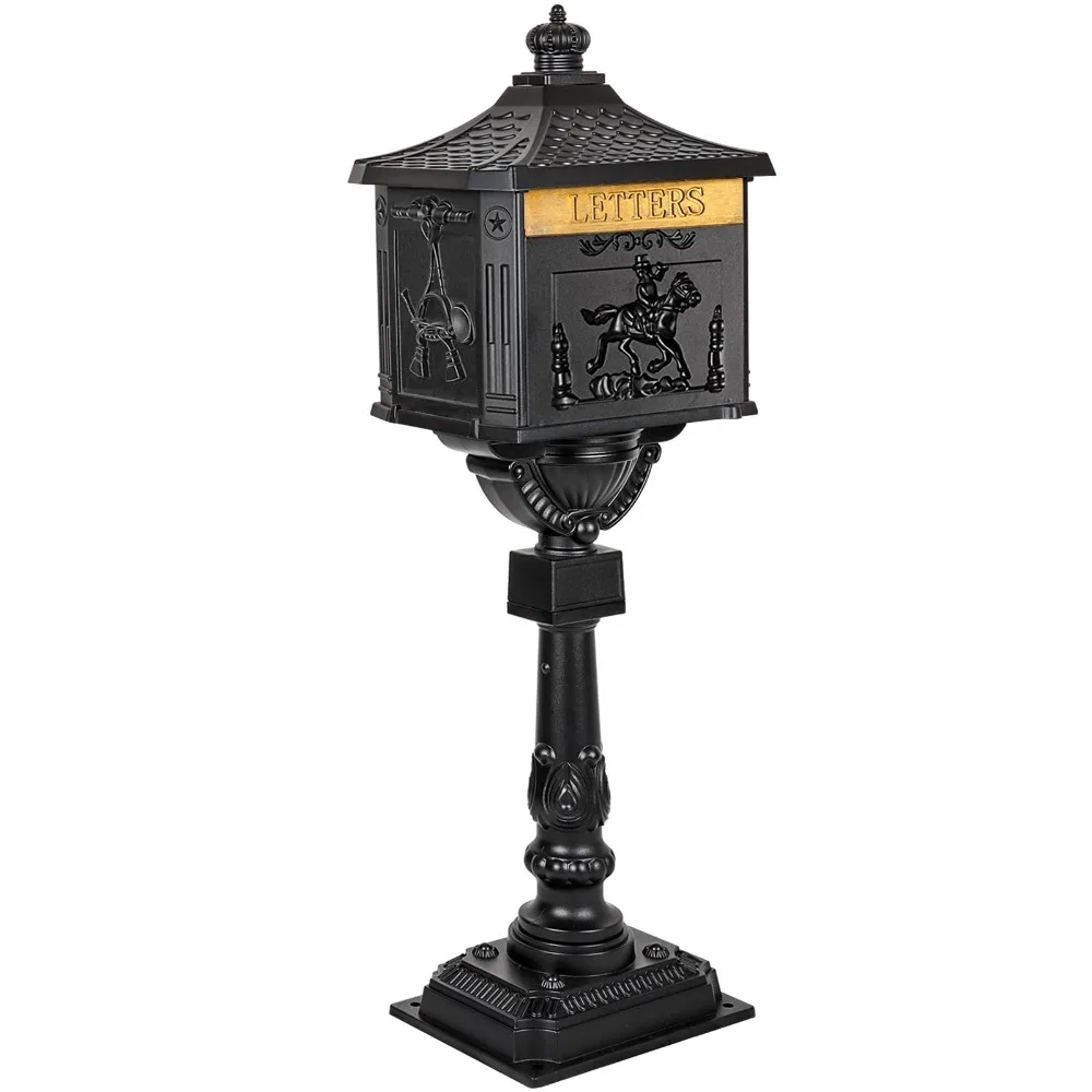 Mailbox Cast Aluminum Black Mail Box Postal Box Security Heavy Duty New