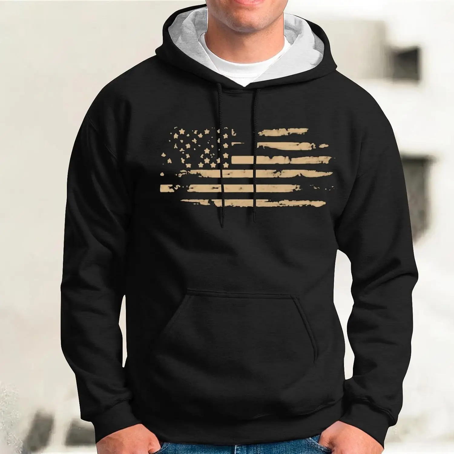 HJINGSUN American Flag Hoodie Men Vintage Distressed USA Flags Graphic Sweatshirts Patriotic Long Sleeve Pullover with Pocket
