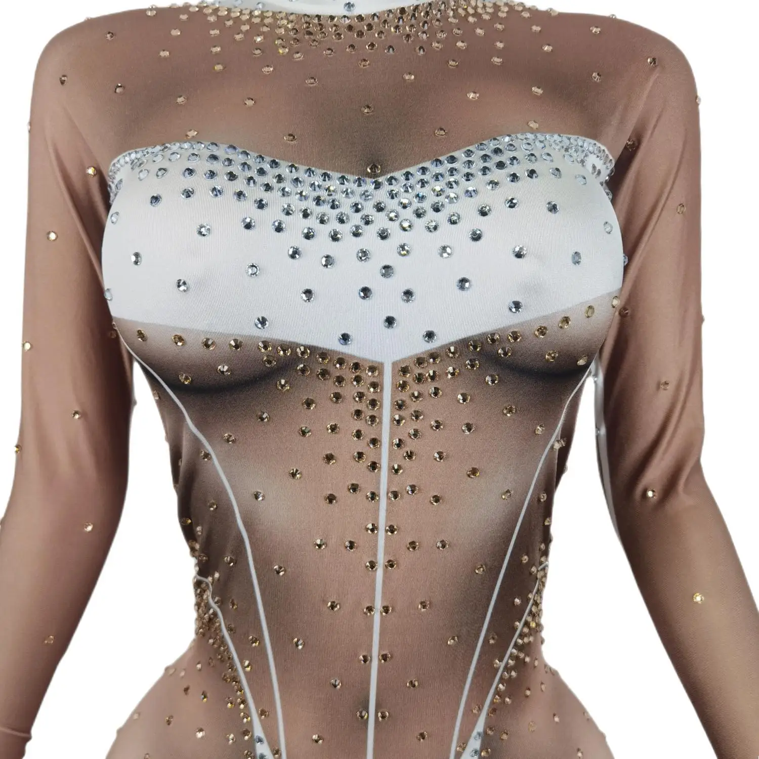 Combinaison Sexy pour femmes avec des strass, Costume de danse, de léotard, de fête d'anniversaire, de chanteur, Drag Queen, tenue de scène