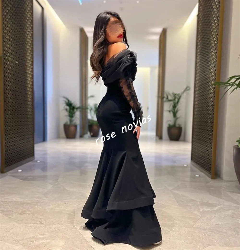 تخصيص جيرسي الطية مزاجه الأسود حورية البحر قبالة الكتف فساتين طويلة مناسبة مخصصة المرأة مساء حفلة أنيقة