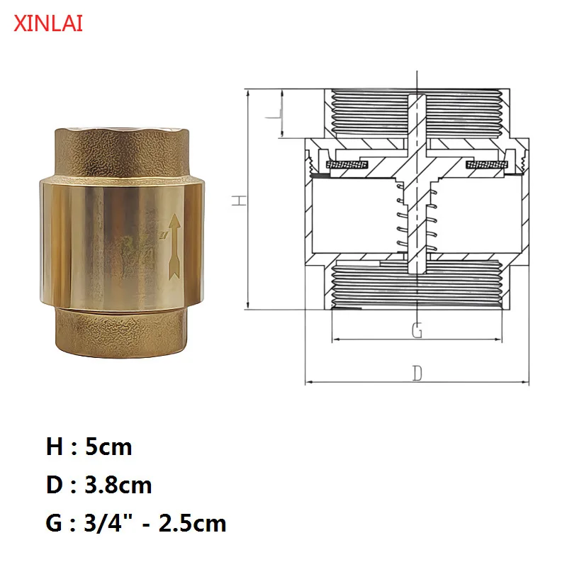 1/2"，3/4‘’，1‘’，Brass Vertical Spring Check Valve ,  for Water Pump/Pipeline/HVAC, Anti-Backflow