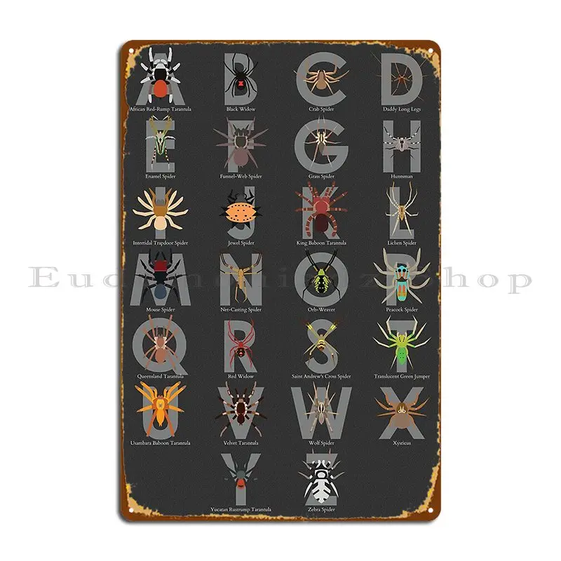Spider And Tarantula Alphabet Babybigfoot Metal Sign Customize Retro Iron Plaques Mural Tin Sign Poster