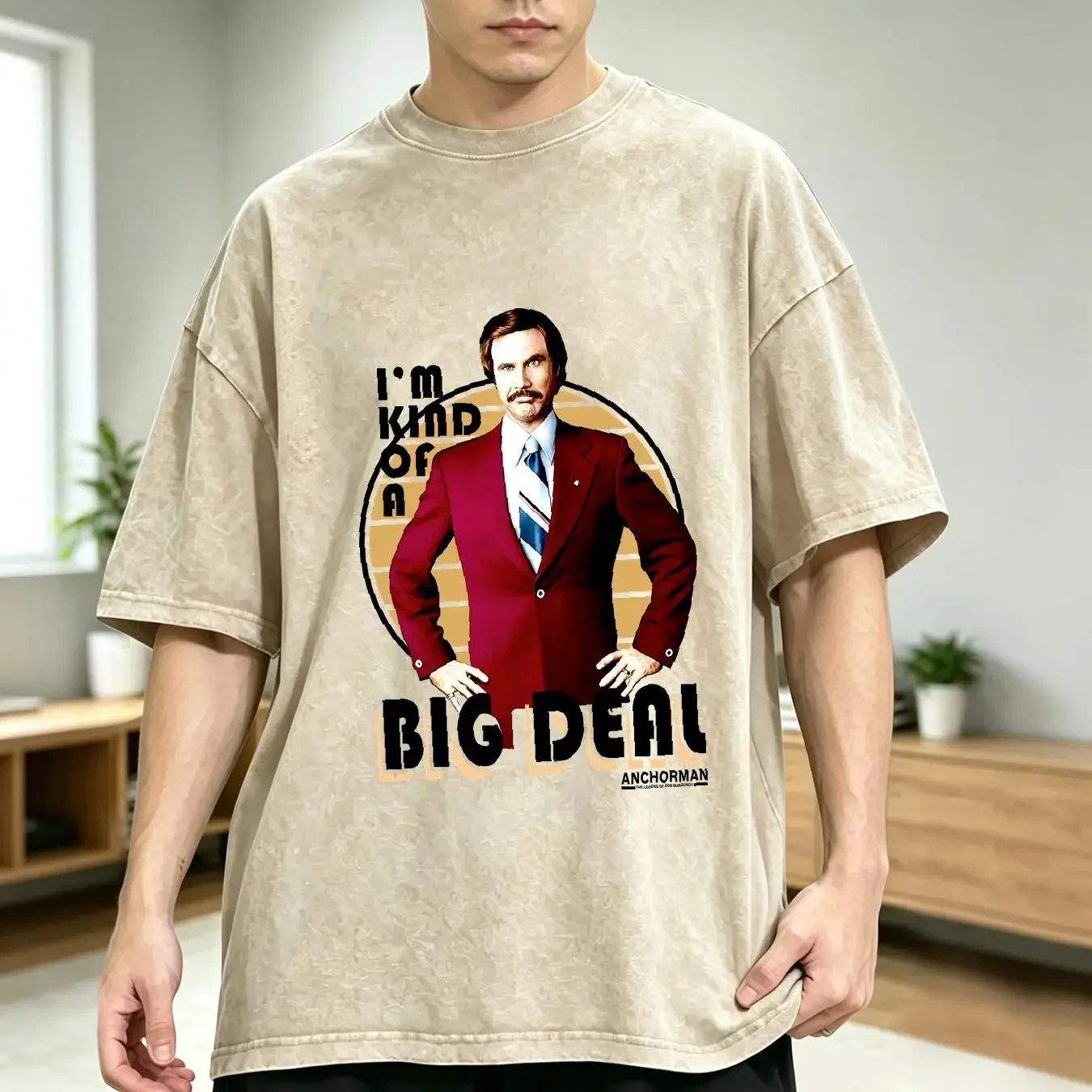 washed T Shirt Anchorman Movie Ron Burgandy I'm Kind Of A Big Deal Blue Size XL vintage Washed Soft Comfortable Slightly
