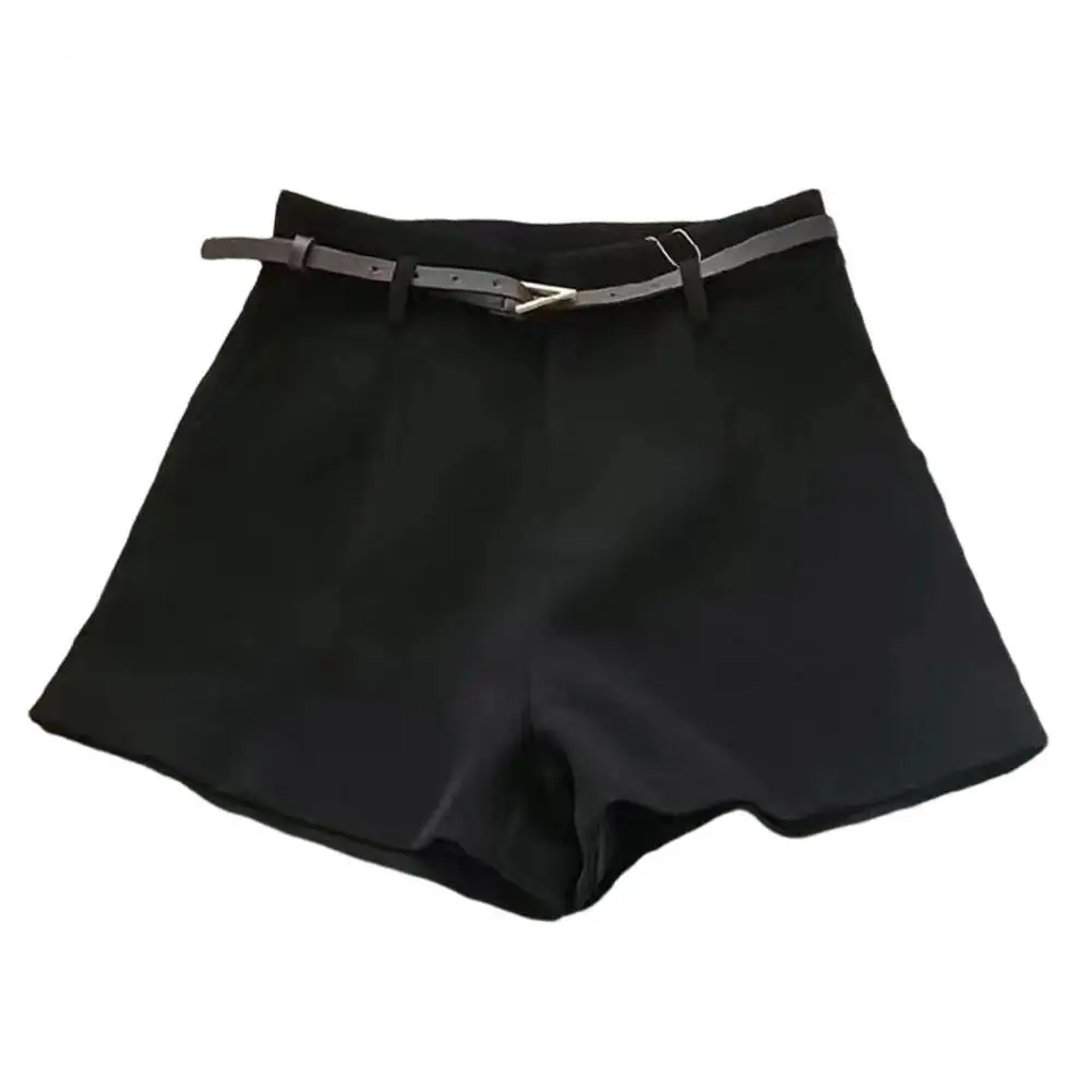 กางเกงขาสั้นลำลองเอวสูงกางเกงขาสั้นสตรีเอวสูงสำหรับสาวออฟฟิศชิคพร้อมเข็มขัดกางเกงวินเทจฤดูใบไม้ผลิฤดูร้อน