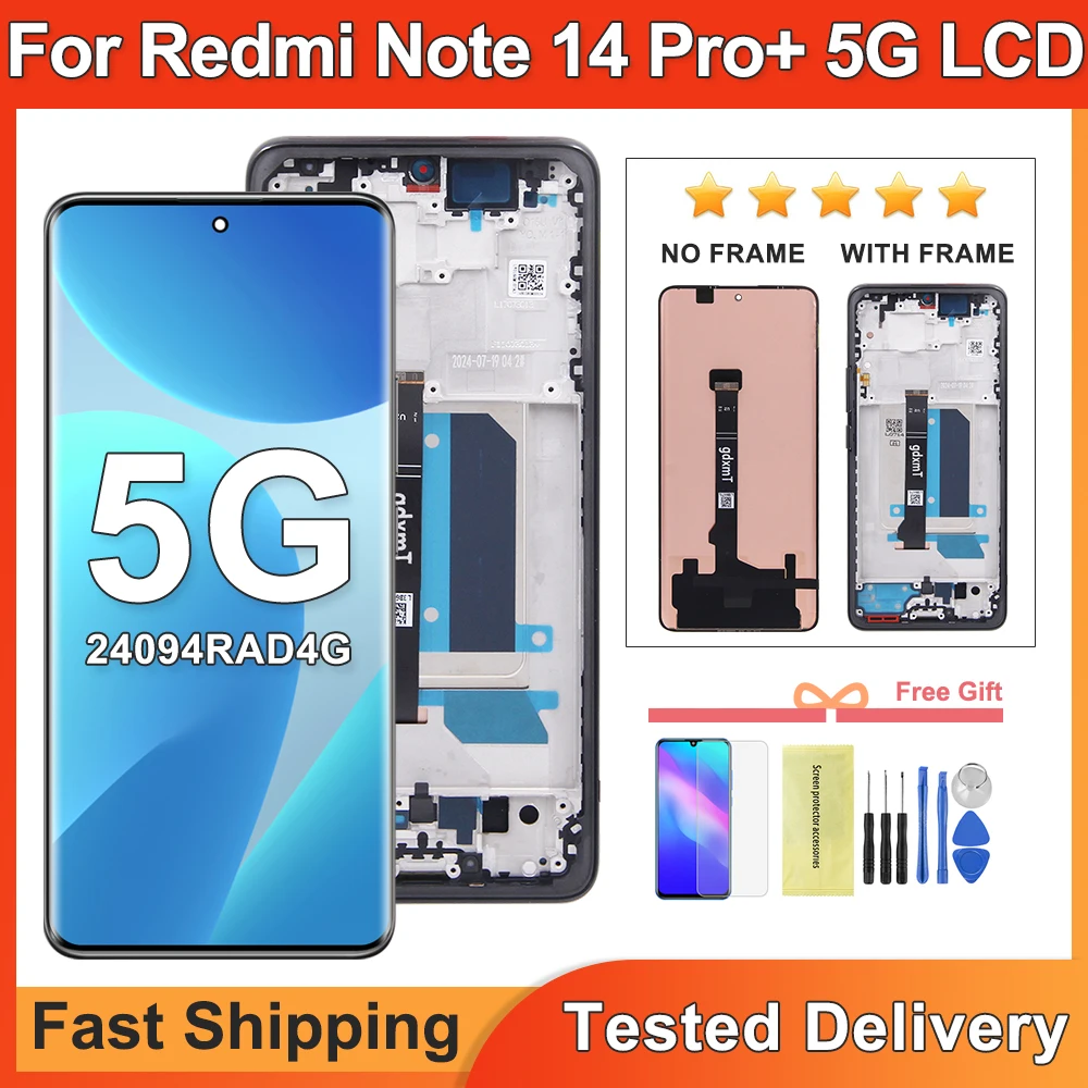 

Для Xiaomi Redmi Note 14 Pro + 5G ЖК-дисплей, дигитайзер сенсорного экрана в сборе, запасная часть датчика мобильного телефона