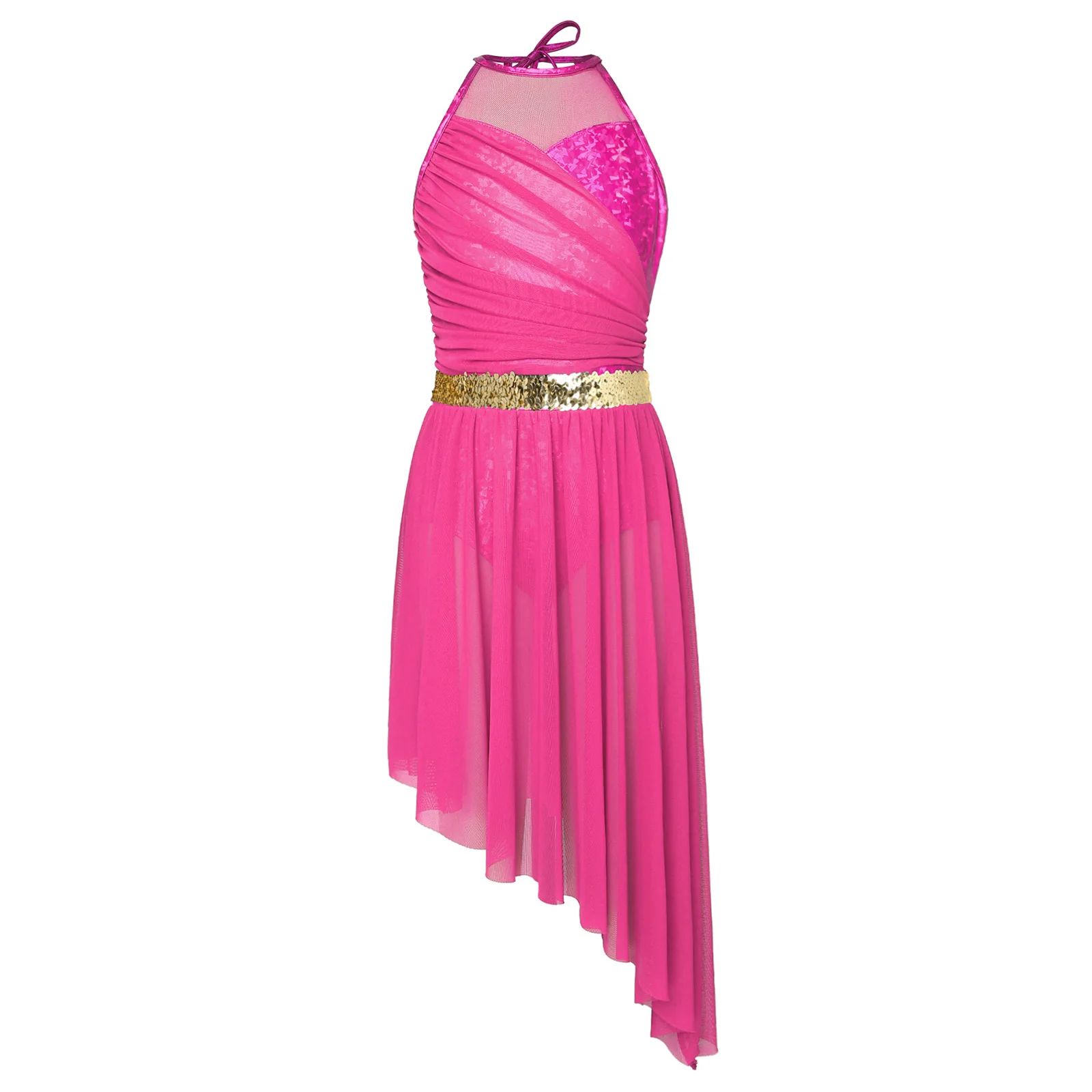 Girls Lyrical Dance Leotard Dress Sleeveless Metallic Shiny Sequin Mesh Dresses for Acrobatics Gymnastics Skating Modern Dancing
